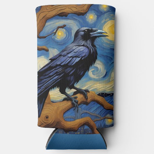 オークの古木の星空の夜の烏 スリム缶クーラー (正面)