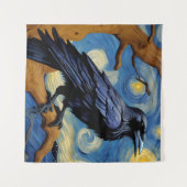 オークの古木の星空の夜の烏 タペストリー (正面(横))