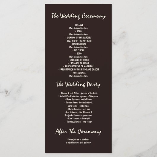 オークの古木の素朴な結婚式プログラム プログラム (裏面)