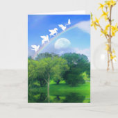オークの木にかかるレインボーブリッジペットの共感カード カード (黄色い花)
