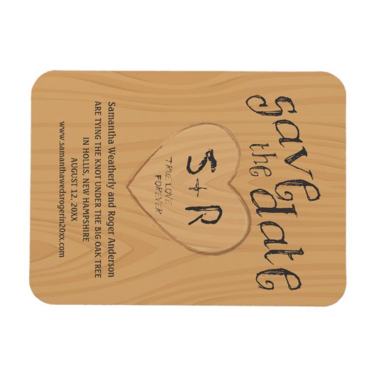 オークの木に彫られた初期木が日付を救う マグネット (横)