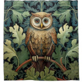 オークの木に生えたフクロウ シャワーカーテン (正面)