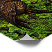 オークの木に生えた緑と茶色のフクロウ ポスター (角)