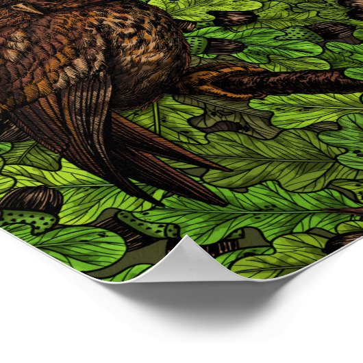 オークの木に生えた緑と茶色のフクロウ ポスター (角)