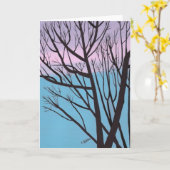 オークの木のシルエット、ラベンダースカイグリーティングカード カード (黄色い花)
