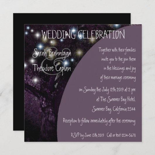 オークの木の夜光結婚の灯 招待状 (正面/裏面)