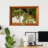 オークの木の枝の木の窓の幻想 ポスター (ホームオフィス)