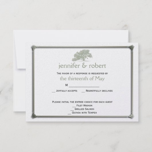 オークの木の植結婚植地の応答カード 出欠カード (正面)