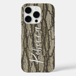 オークの木の樹皮バークカモフラージュ カスタムネームタグ iPhone 16 PROケース