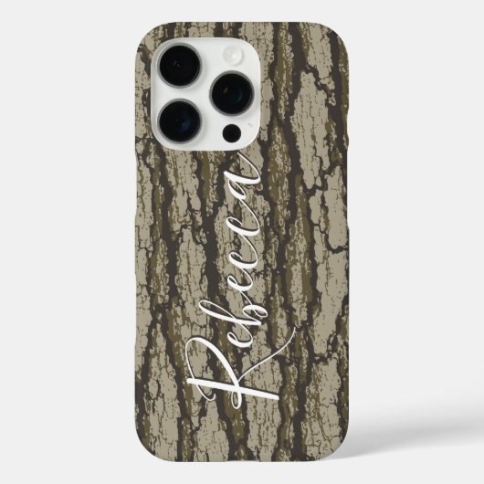 オークの木の樹皮バークカモフラージュ カスタムネームタグ Case-Mate iPhoneケース (裏面)