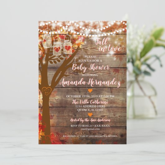 オークの木の秋の素朴なベビーシャワーの招待状 招待状 (スタンド正面)