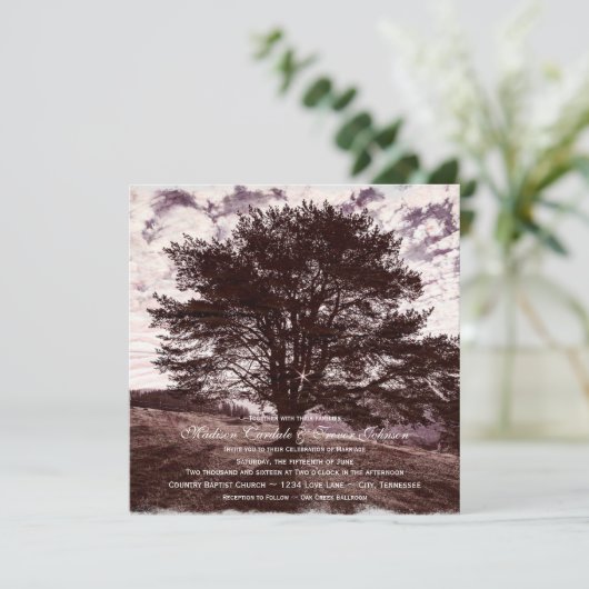 オークの木の素朴な国の結婚式招待状 招待状 (スタンド正面)