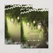 オークの木の素朴な魔法の森の庭園への返信招待 出欠カード (正面/裏面)