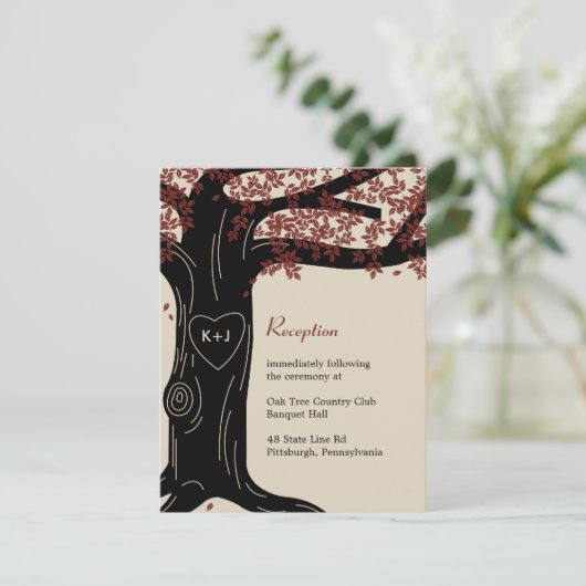 オークの木の結婚披露宴カード-赤 エンクロージャーカード (スタンド正面)