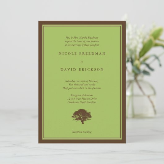 オークの木の茶色の結婚式招待状 招待状 (スタンド正面)