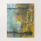 オークの木立の水絵画色の秋の黄金 ジグソーパズル (縦)