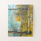 オークの木立の水絵画色の秋の黄金 ジグソーパズル (縦)