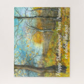 オークの木立の水絵画色の秋の黄金 ジグソーパズル (縦)