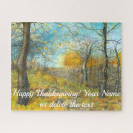 オークの木立の水絵画色の秋の黄金 ジグソーパズル