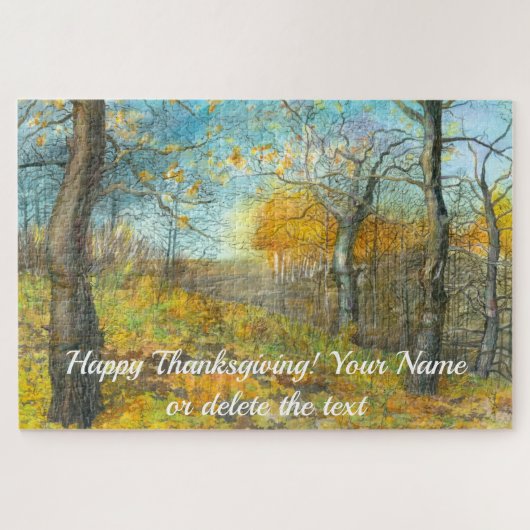 オークの木立の水絵画色の秋の黄金 ジグソーパズル (横)