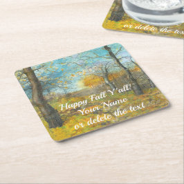 オークの木立の水絵画色の秋の黄金 スクエアペーパーコースター