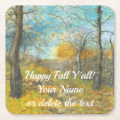 オークの木立の水絵画色の秋の黄金 スクエアペーパーコースター (正面)