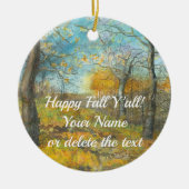 オークの木立の水絵画色の秋の黄金 セラミックオーナメント (正面)