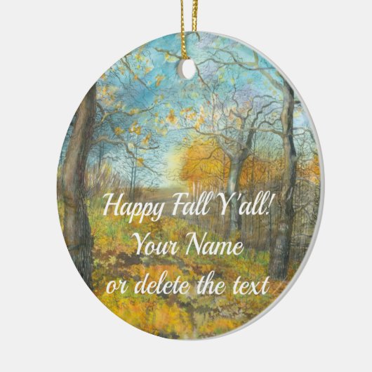 オークの木立の水絵画色の秋の黄金 セラミックオーナメント (左)