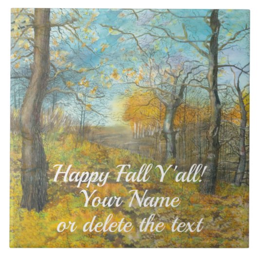 オークの木立の水絵画色の秋の黄金 タイル (正面)