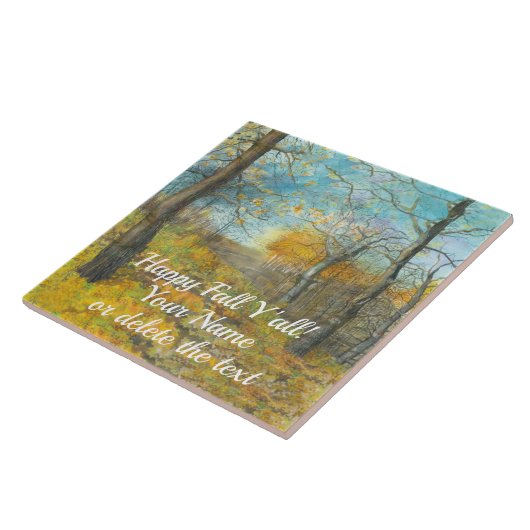 オークの木立の水絵画色の秋の黄金 タイル (側面)