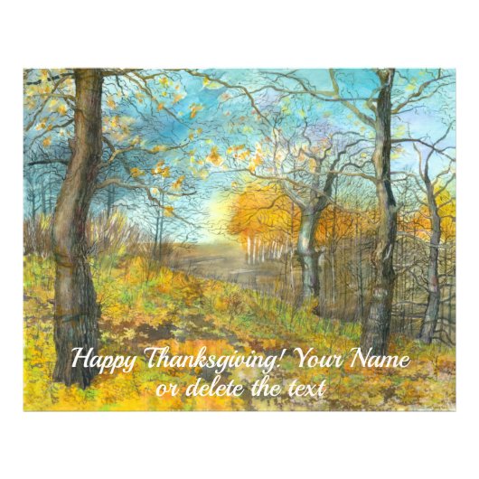 オークの木立の水絵画色の秋の黄金 フォトプリント            (正面)