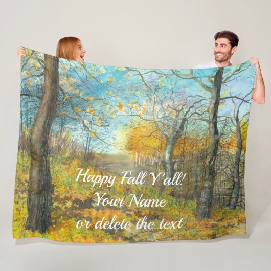 オークの木立の水絵画色の秋の黄金 フリースブランケット (インサイチュ)