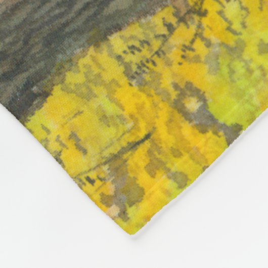 オークの木立の水絵画色の秋の黄金 フリースブランケット (角)