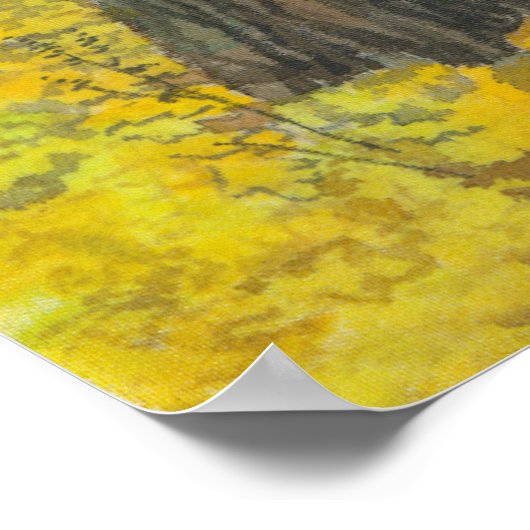 オークの木立の水絵画色の秋の黄金 ポスター (角)