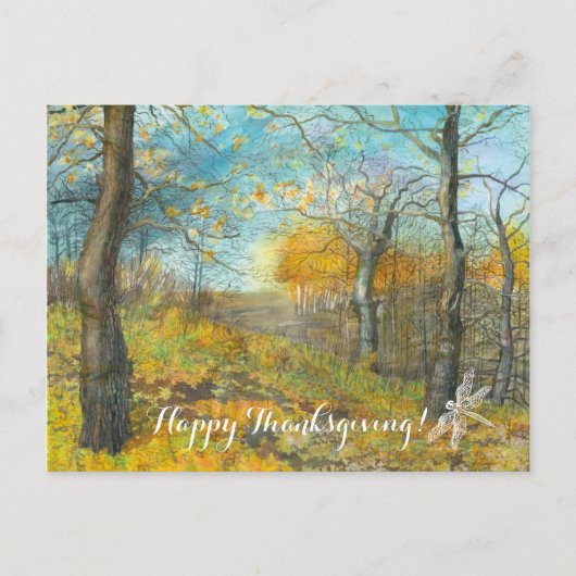 オークの木立の水絵画色の秋の黄金 ポストカード (正面)