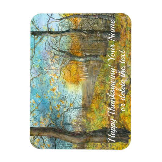 オークの木立の水絵画色の秋の黄金 マグネット (縦)