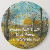 オークの木立の水絵画色の秋の黄金 缶バッジ (正面)
