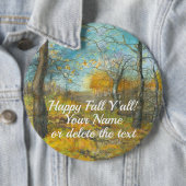 オークの木立の水絵画色の秋の黄金 缶バッジ (インサイチュ)