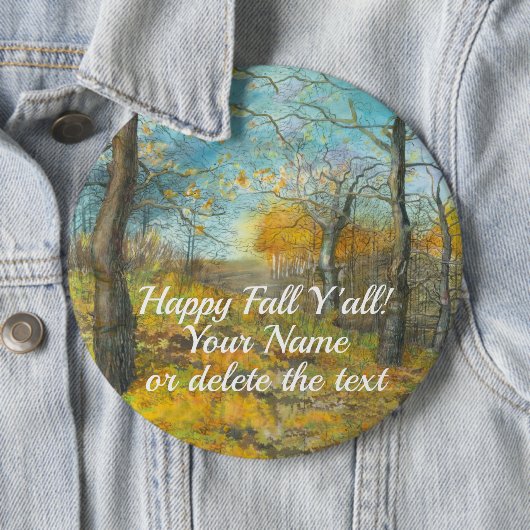 オークの木立の水絵画色の秋の黄金 缶バッジ (インサイチュ)