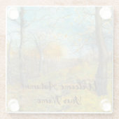 オークの木立の水色の秋の黄金 ガラスコースター (裏面)