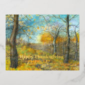 オークの木立の水色の秋の黄金 箔シーズンポストカード (正面)