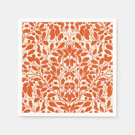 オークの枝や離れ、ダマスクのパターンの暗い スタンダードカクテルナプキン (正面)