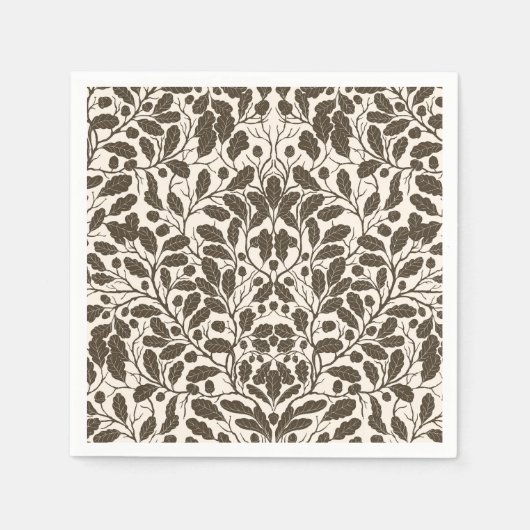 オークの枝離れと、茶色のダマスクのパターンa スタンダードカクテルナプキン (正面)