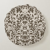 オークの枝離れと、茶色のダマスクのパターンa ラウンドクッション (裏面)