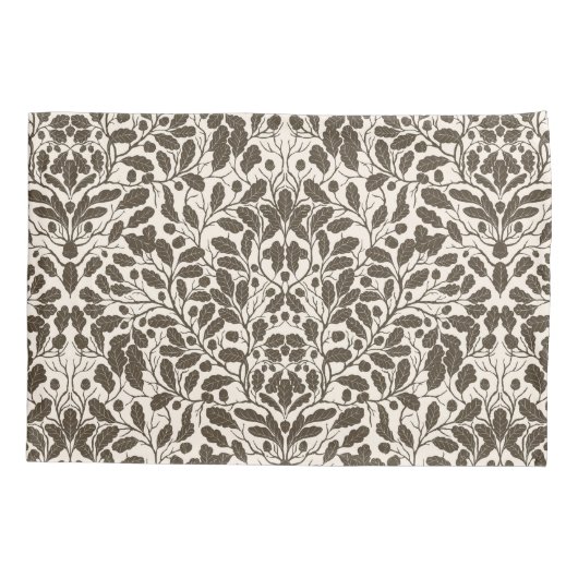 オークの枝離れと、茶色のダマスクのパターンa 枕カバー (裏面-左)