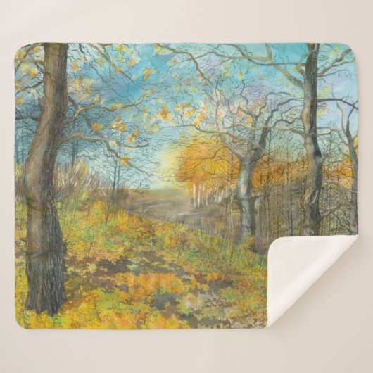 オークの森の秋の黄金 シェルパブランケット (正面(横))