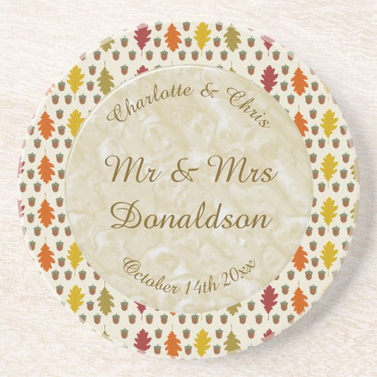 オークの葉とどんぐりが落ちる秋の結婚式の習慣 コースター (正面)