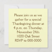オークの葉とアコーンロゼットの感謝祭 招待状 (裏面)