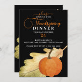 オークの葉とカボチャの黒い感謝祭ディナー 招待状 (正面/裏面)