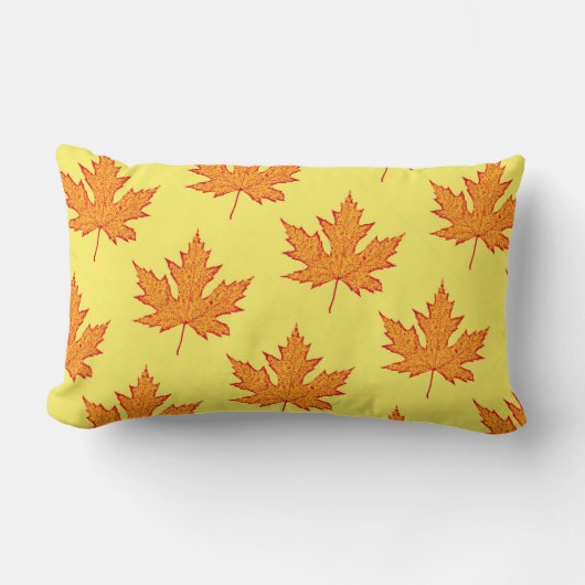 オークの葉 – オレンジとマスタード金ゴールド ランバークッション (正面)